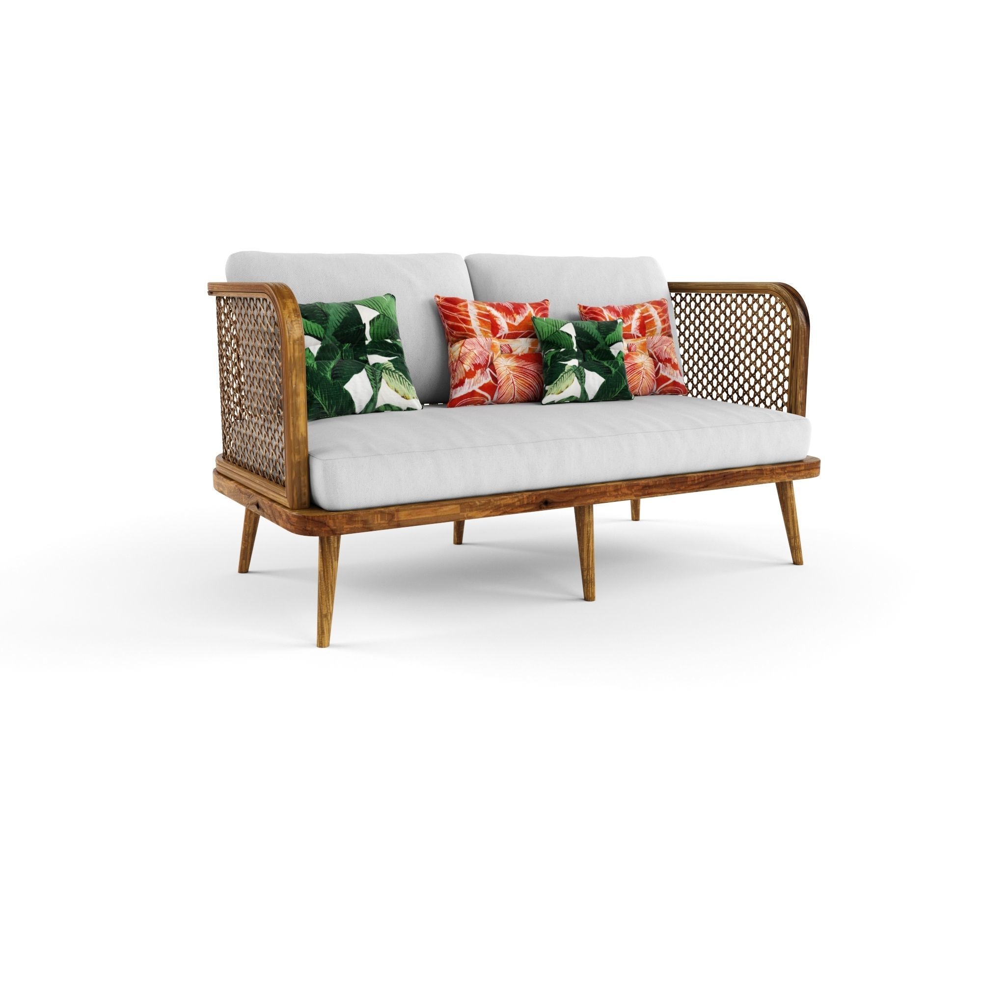 2-seat modular sofa outdoor rattan wood 3D model_3