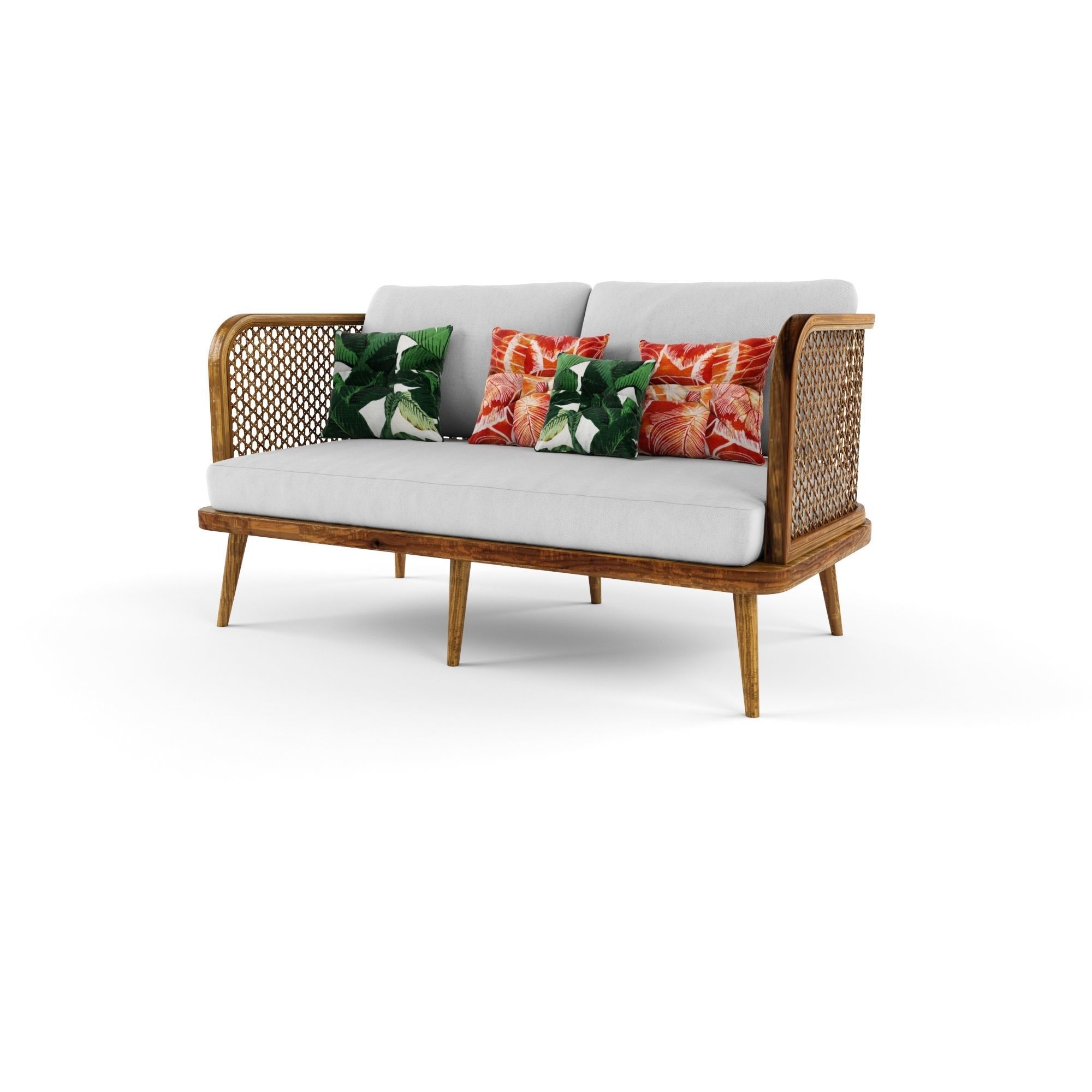 2-seat modular sofa outdoor rattan wood 3D model_1