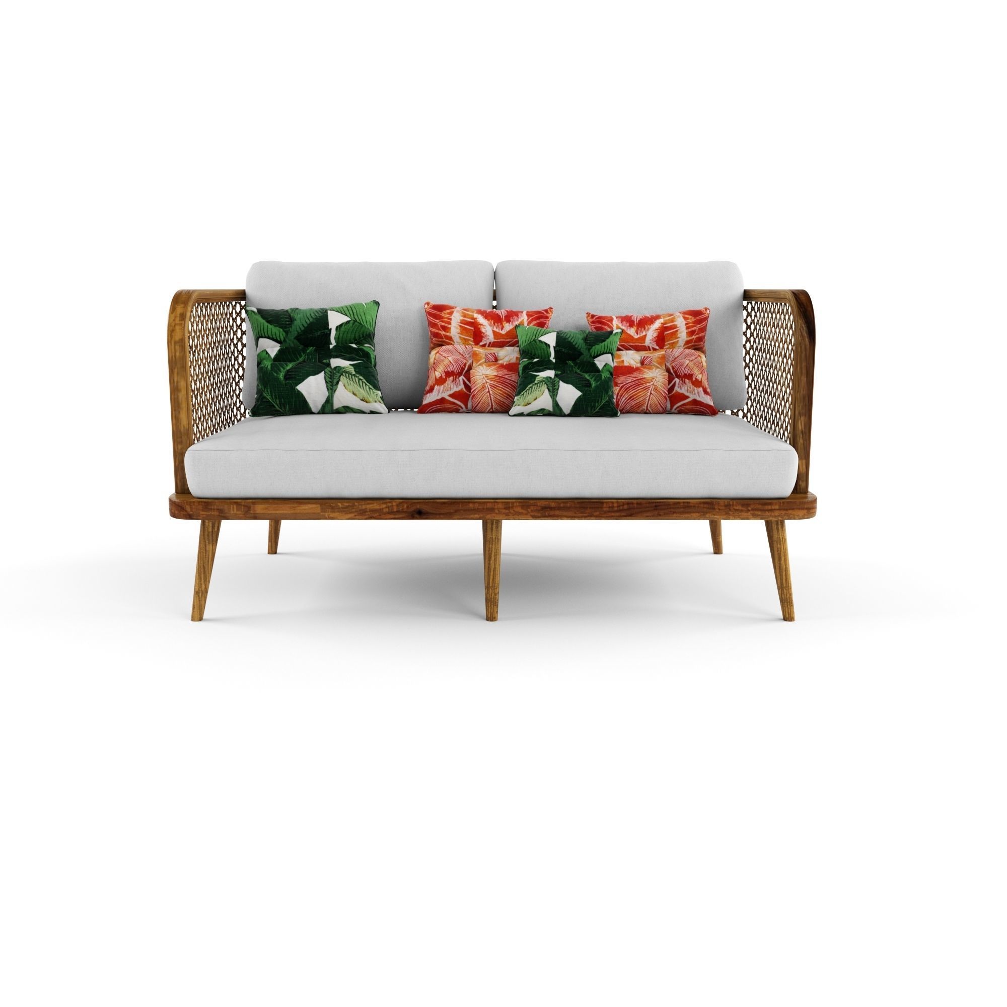 2-seat modular sofa outdoor rattan wood 3D model_2