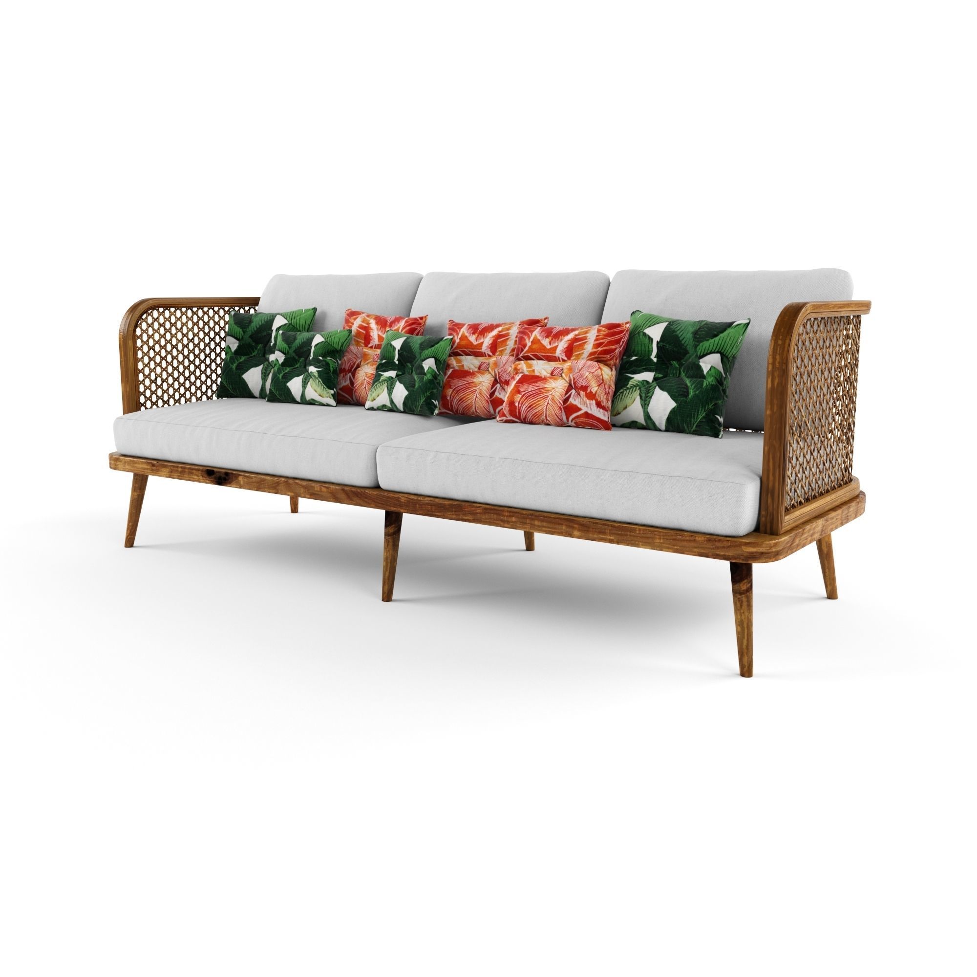 3-seat modular sofa outdoor rattan wood 3D model_2