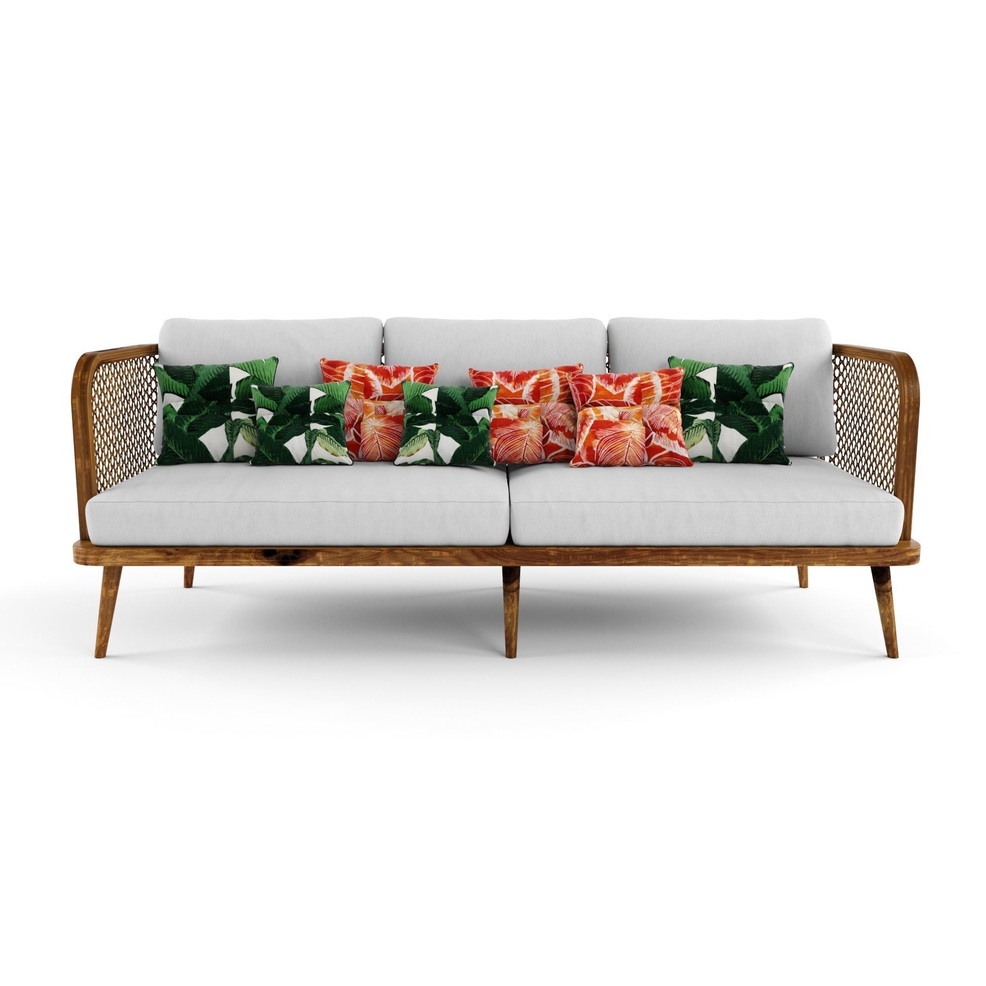 3-seat modular sofa outdoor rattan wood 3D model_1
