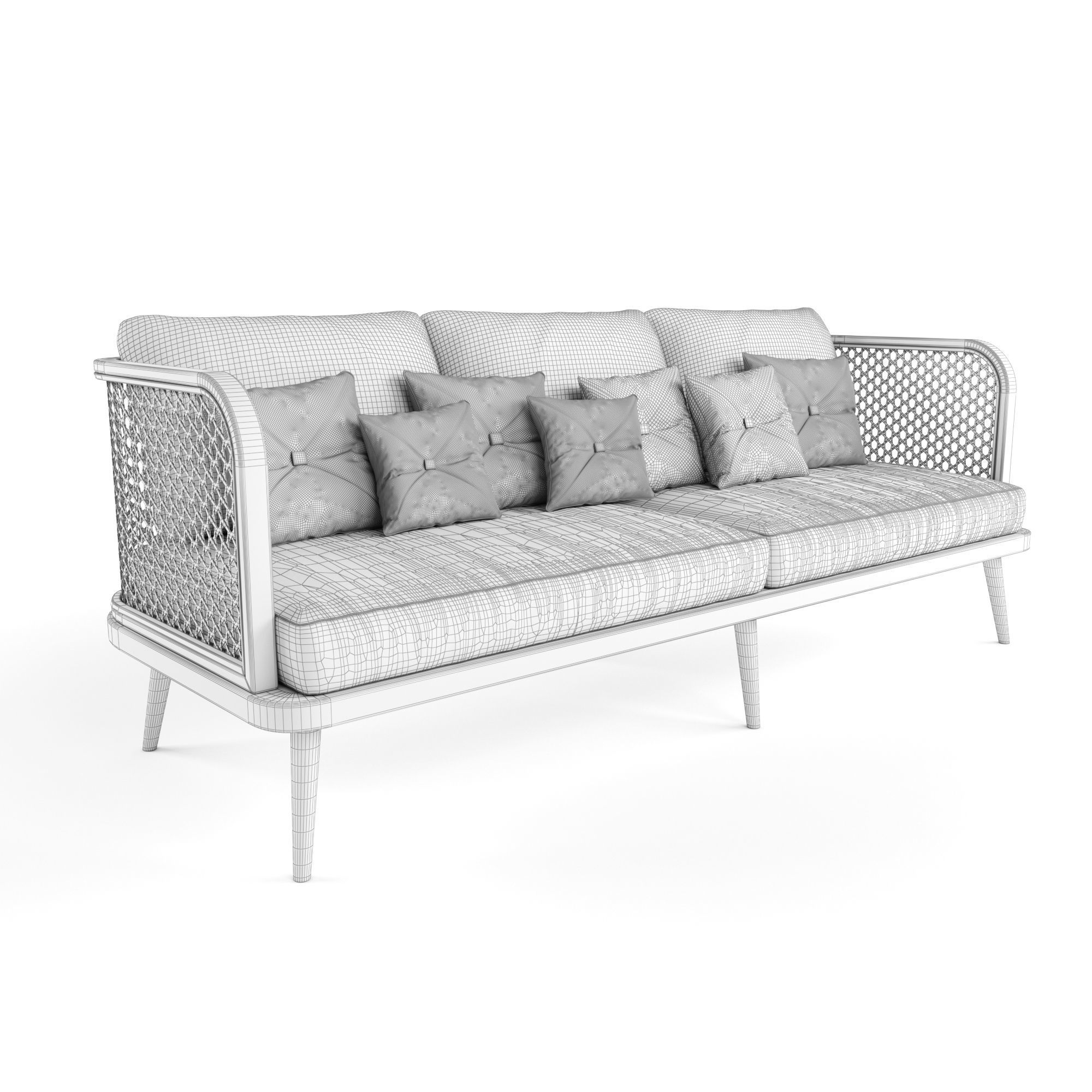 3-seat modular sofa outdoor rattan wood 3D model_5