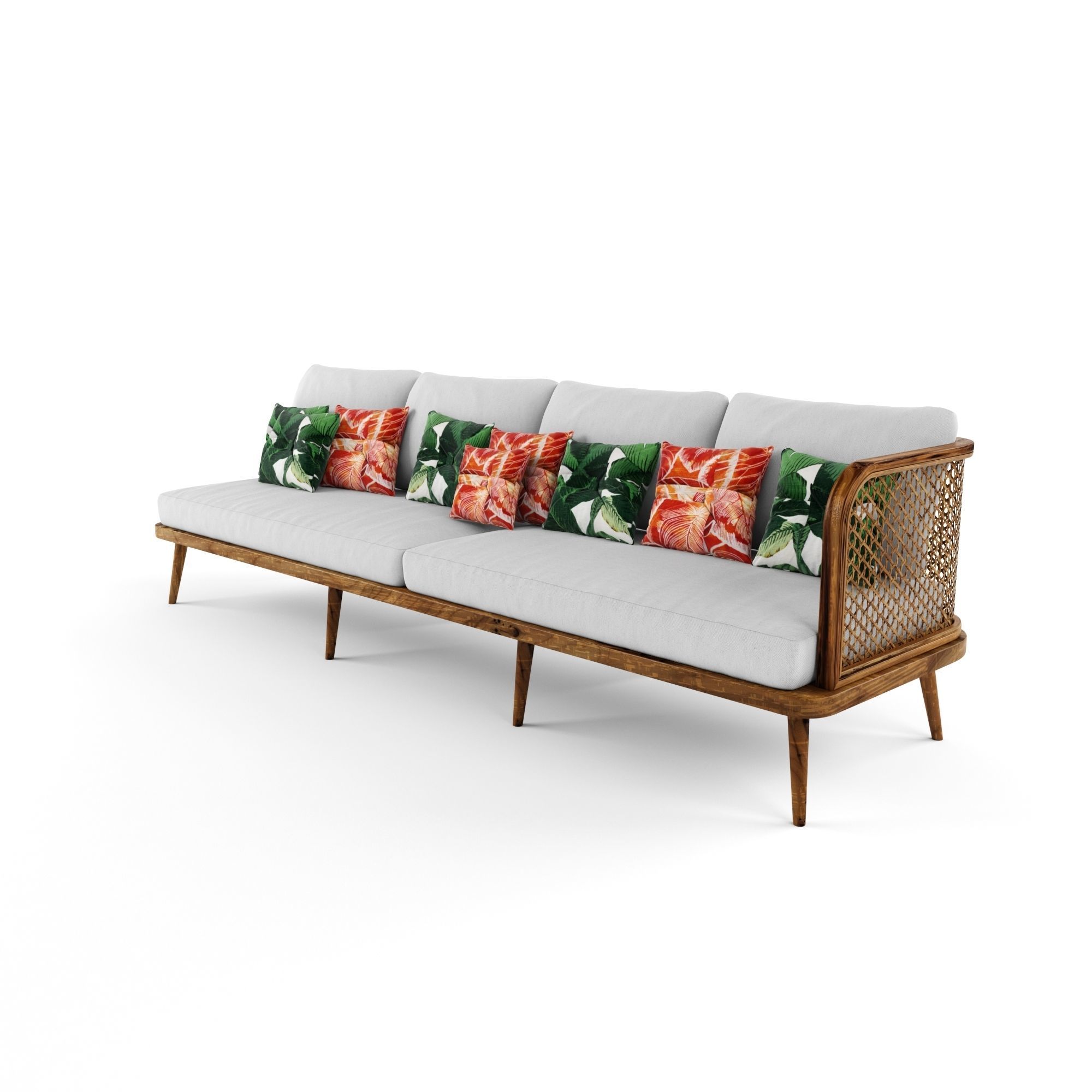4-seat modular sofa outdoor rattan wood 3D model_2