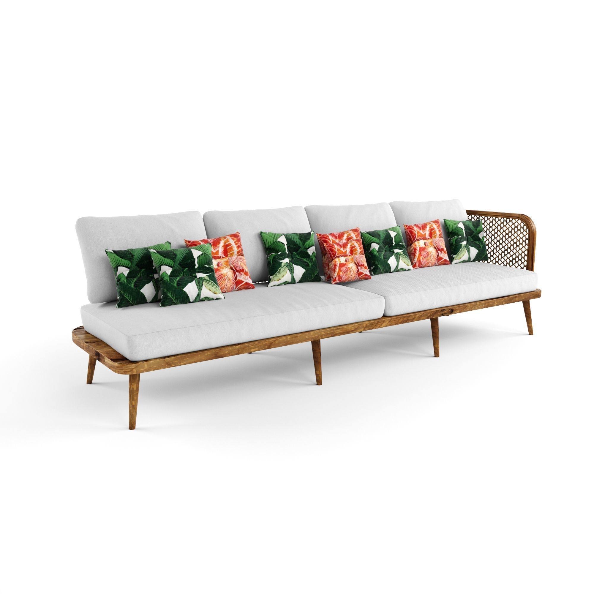 4-seat modular sofa outdoor rattan wood 3D model_3