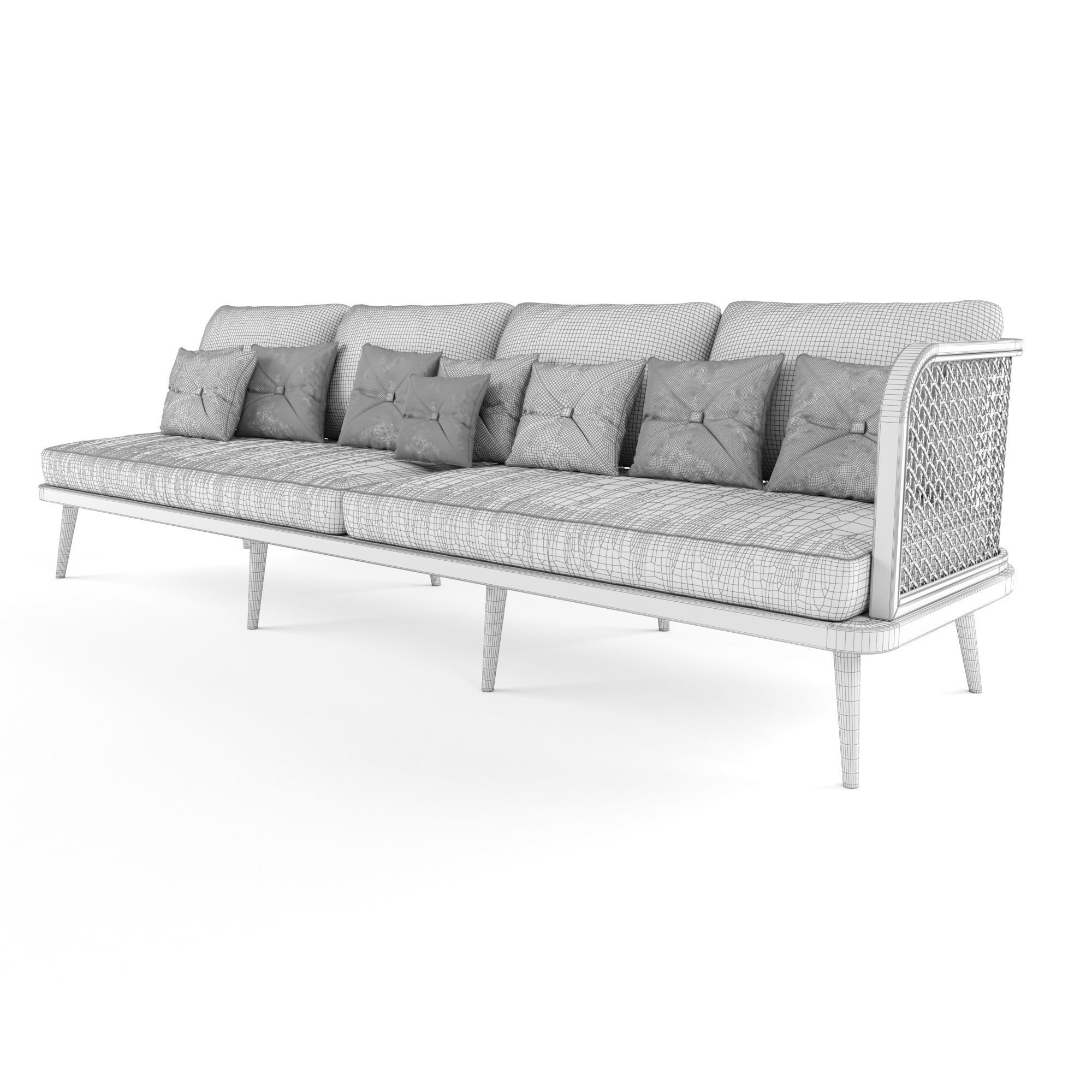 4-seat modular sofa outdoor rattan wood 3D model_5