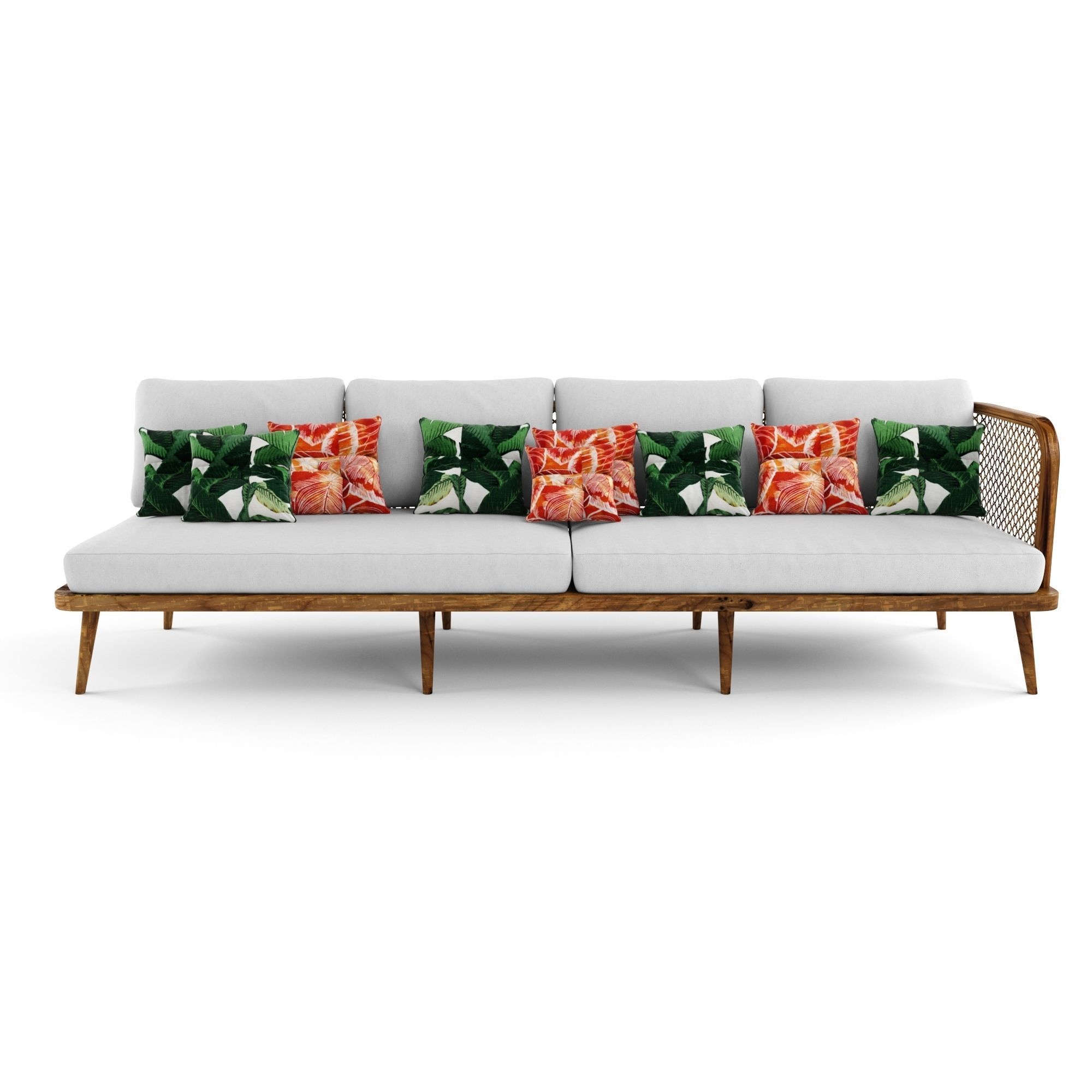 4-seat modular sofa outdoor rattan wood 3D model_1