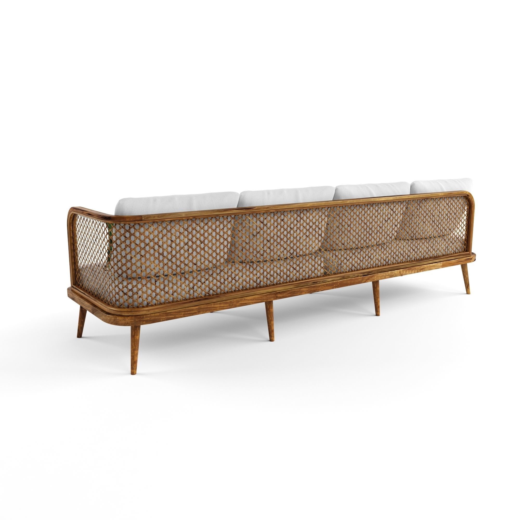4-seat modular sofa outdoor rattan wood 3D model_4