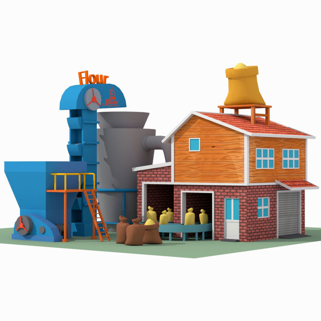 Lowpoly Flour Factory for game Free low-poly 3D model_2