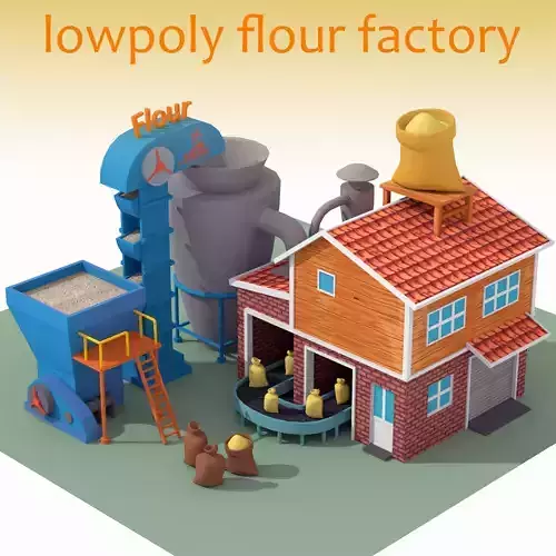 Lowpoly Flour Factory for game Free low-poly 3D model