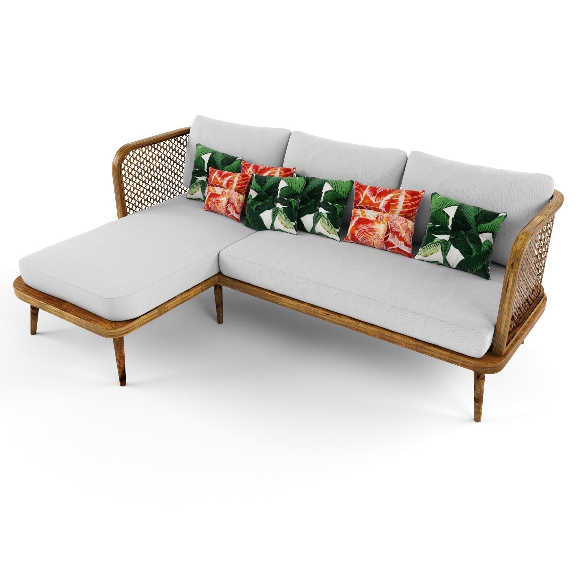 3-seat modular sofa outdoor rattan wood With Chair Lounge 3D model_2