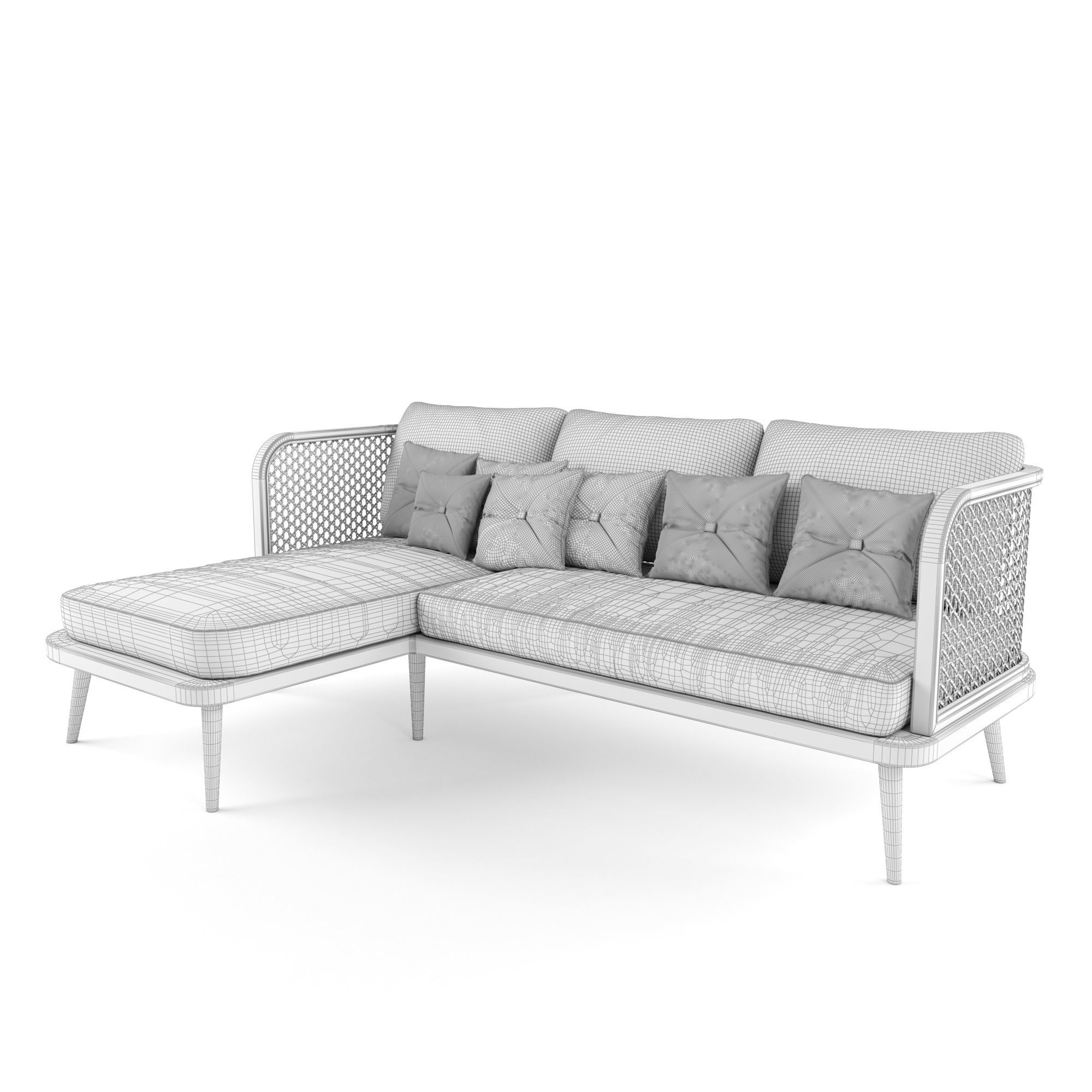 3-seat modular sofa outdoor rattan wood With Chair Lounge 3D model_4