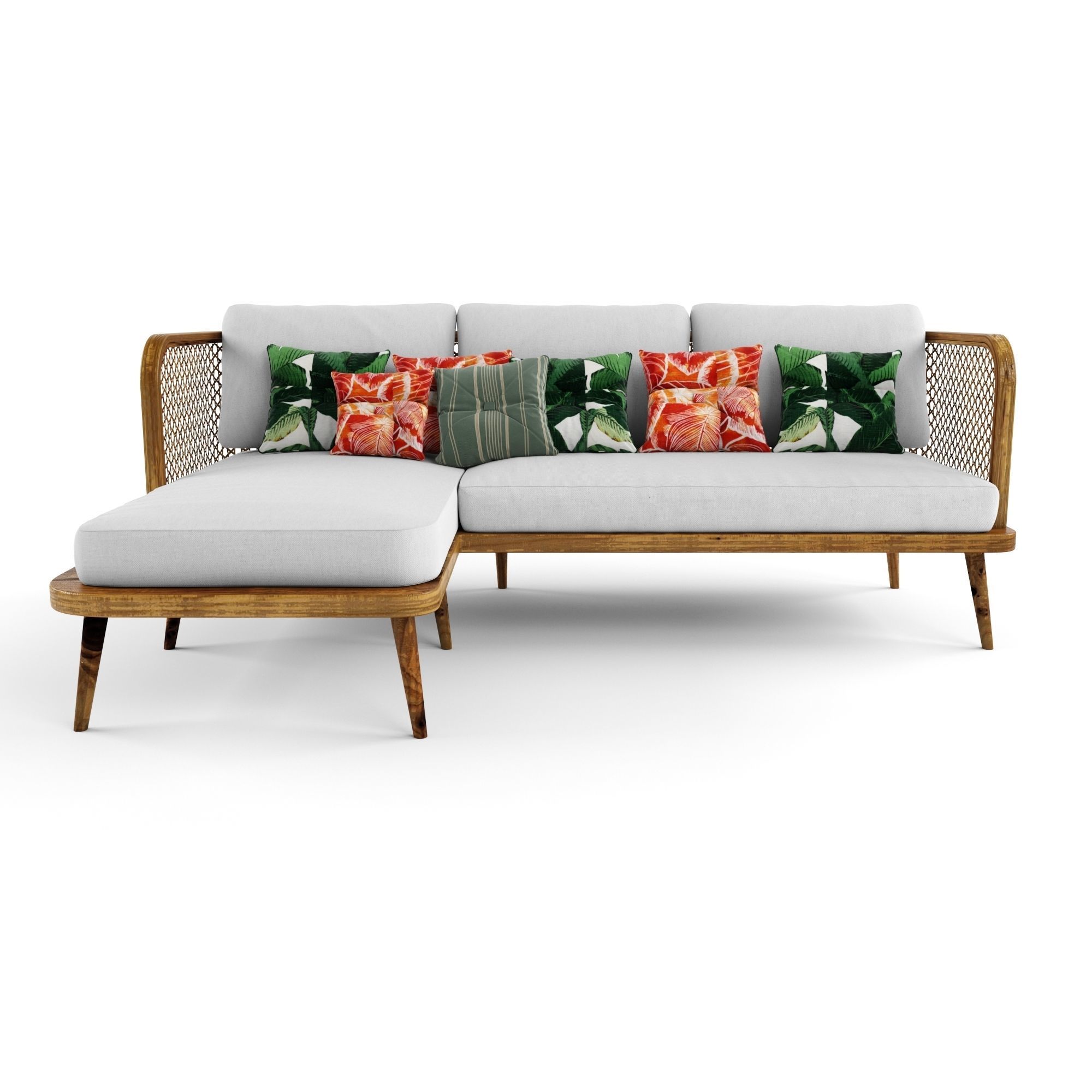 3-seat modular sofa outdoor rattan wood With Chair Lounge 3D model_1