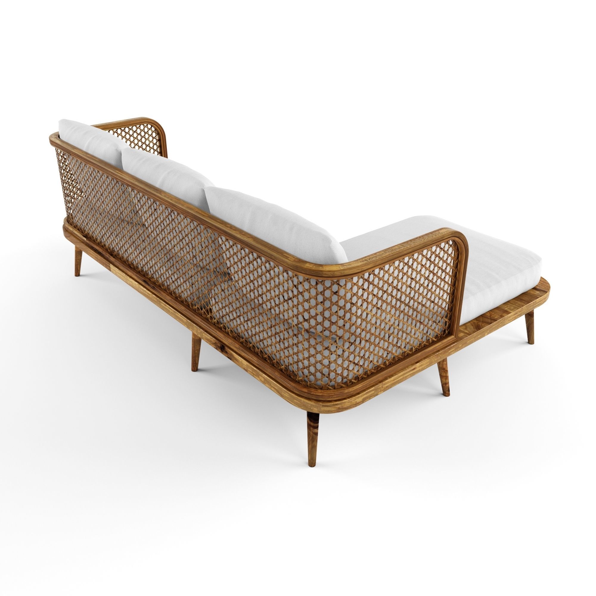 3-seat modular sofa outdoor rattan wood With Chair Lounge 3D model_3