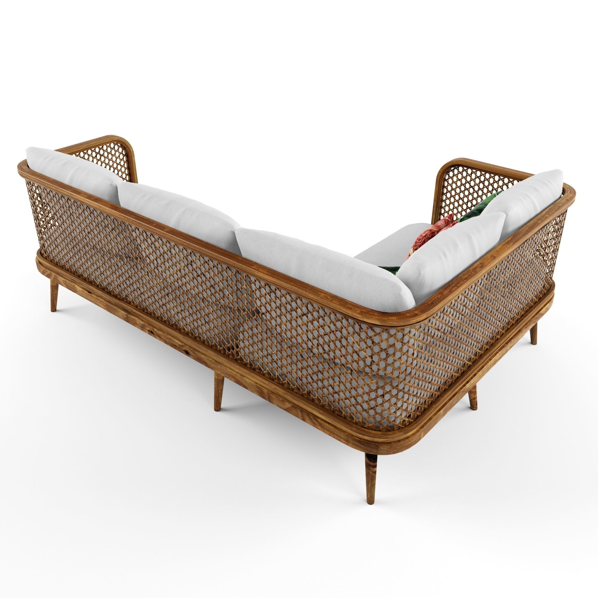 3-seat modular sofa corner outdoor rattan wood 3D model_2