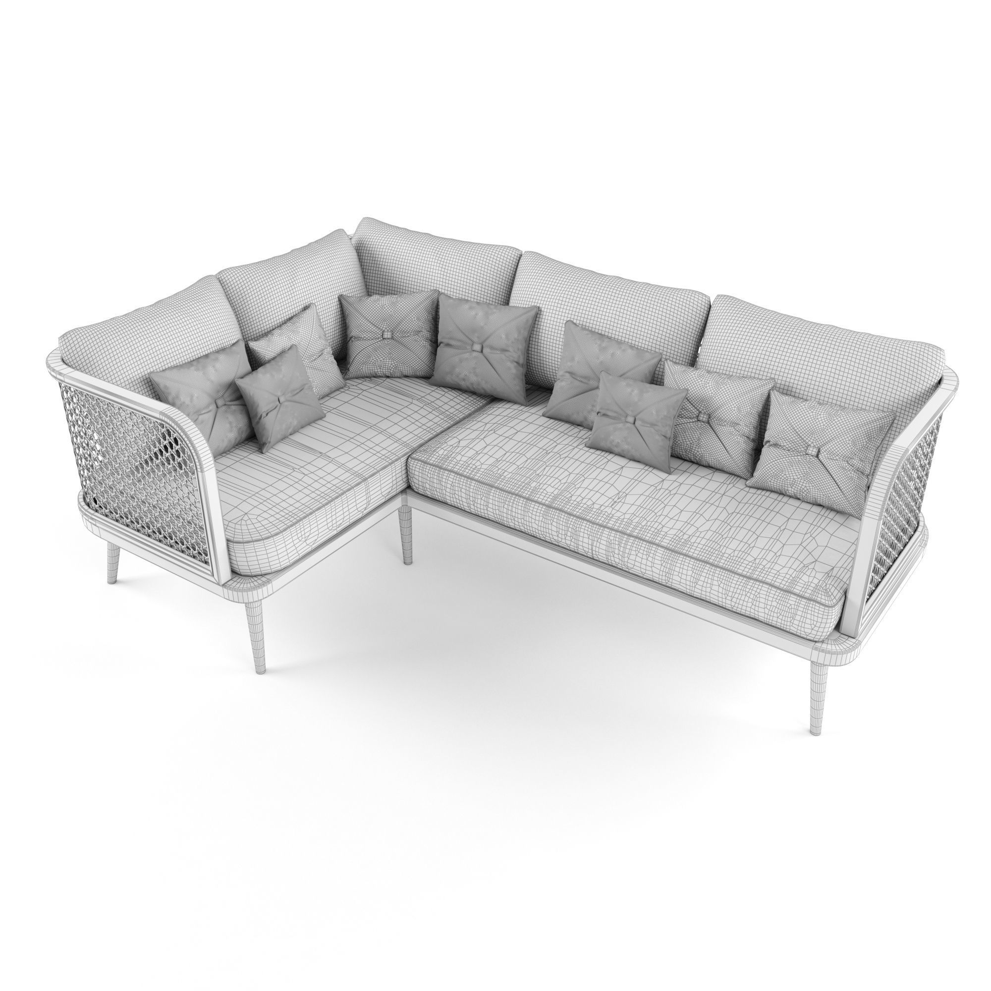 3-seat modular sofa corner outdoor rattan wood 3D model_4