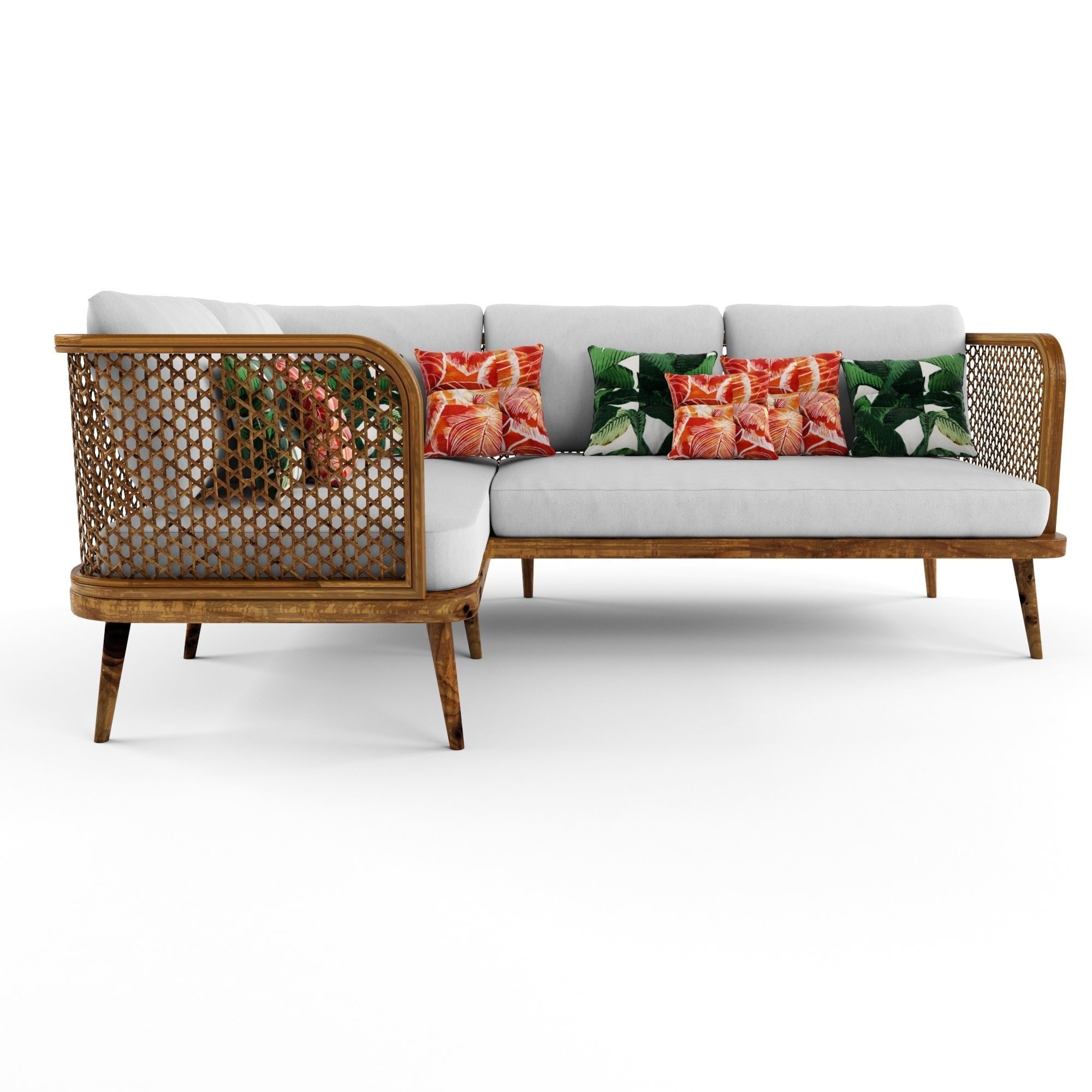 3-seat modular sofa corner outdoor rattan wood 3D model_1
