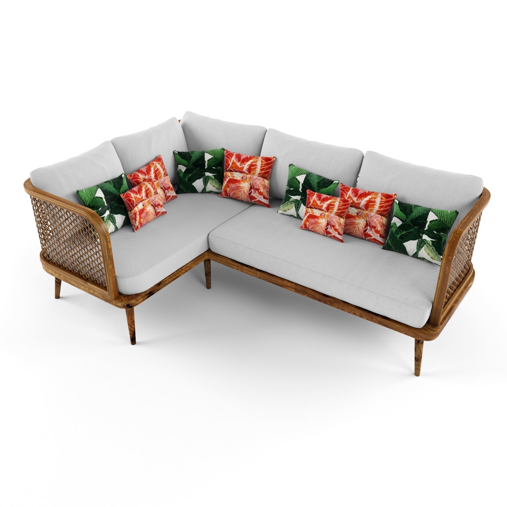 3-seat modular sofa corner outdoor rattan wood 3D model_3