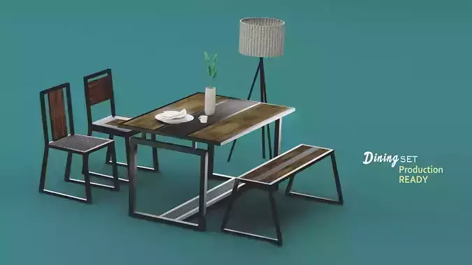 Interior dining set industrial design Low-poly 3D model