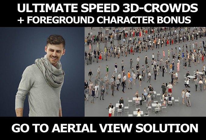 3d people crowds and a foreground casual man explaining Posture 3D Model Collection