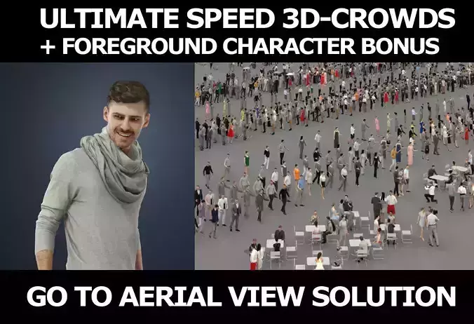 3d people crowds and a foreground casual man explaining Posture 3D Model Collection