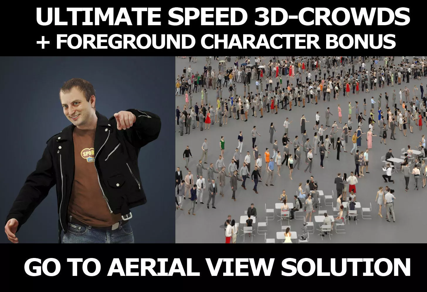 3d crowds and a foreground casual punk rock man Victory 3D Model Collection_0
