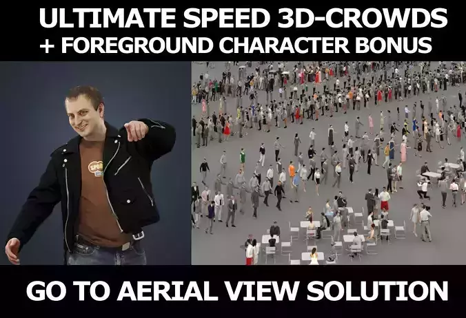 3d crowds and a foreground casual punk rock man Victory 3D Model Collection
