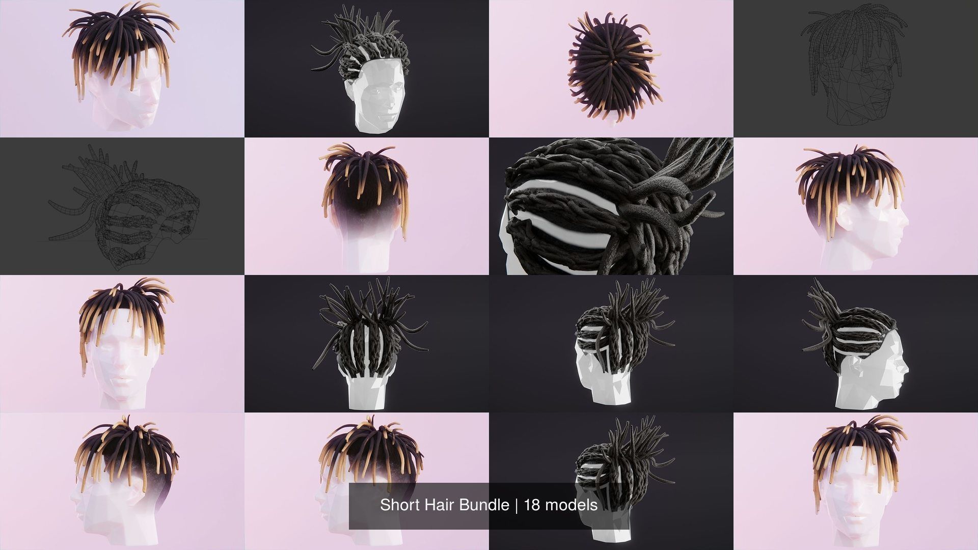 Short Hair Bundle 3D Model Collection_4