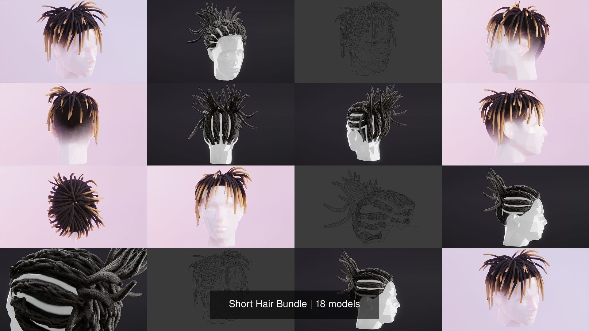 Short Hair Bundle 3D Model Collection_3