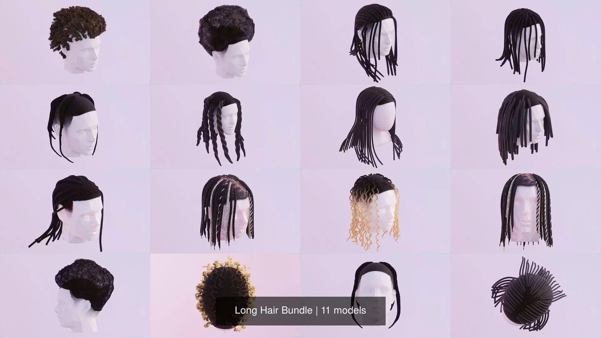 Long Hair Bundle 3D Model Collection_0