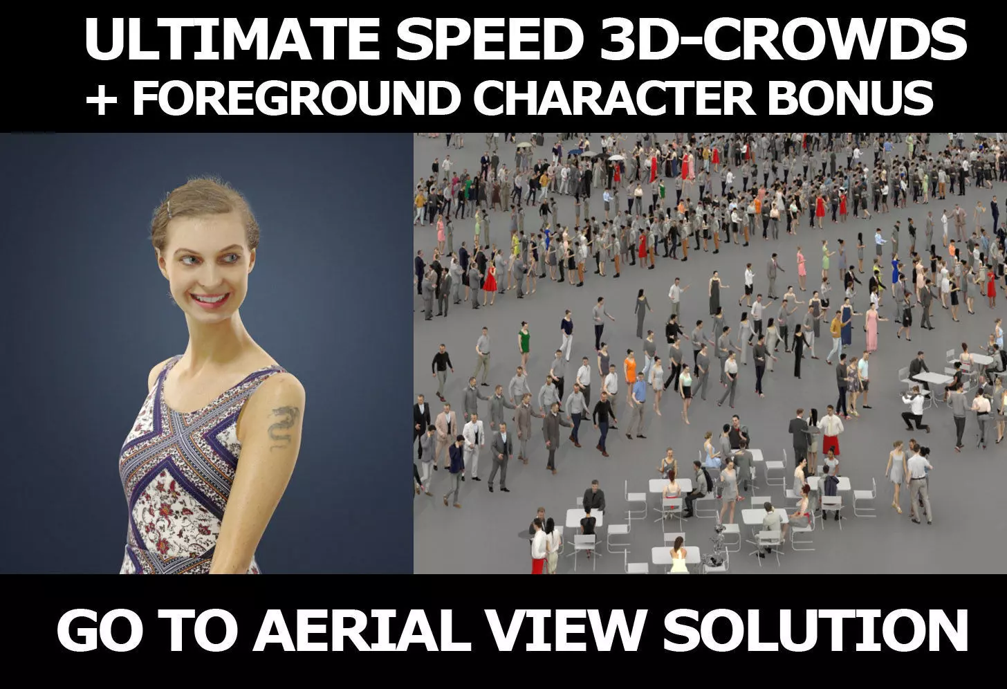 3d crowds and a foreground walking casual woman Aspiration 3D Model Collection_0