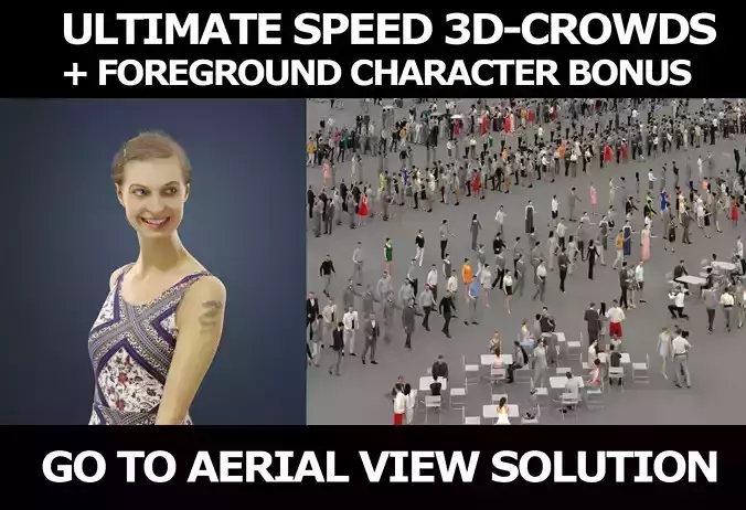 3d crowds and a foreground walking casual  woman Aspiration 3D Model Collection