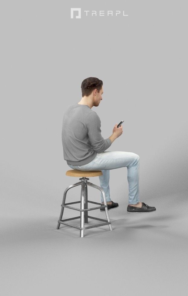 3d crowds and a foreground Virtue phone casual sitting man 3D Model Collection_14