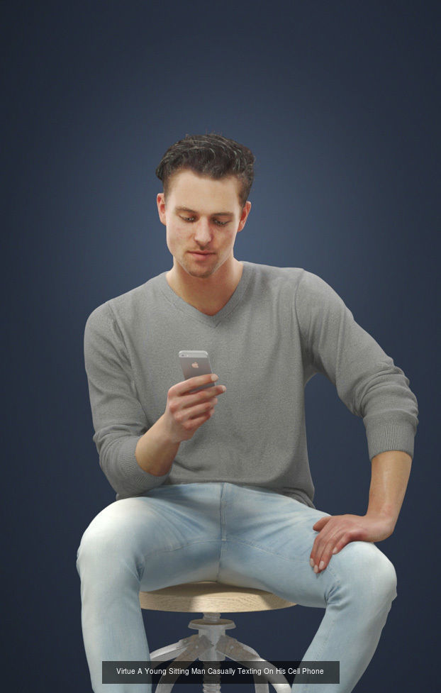 3d crowds and a foreground Virtue phone casual sitting man 3D Model Collection_1