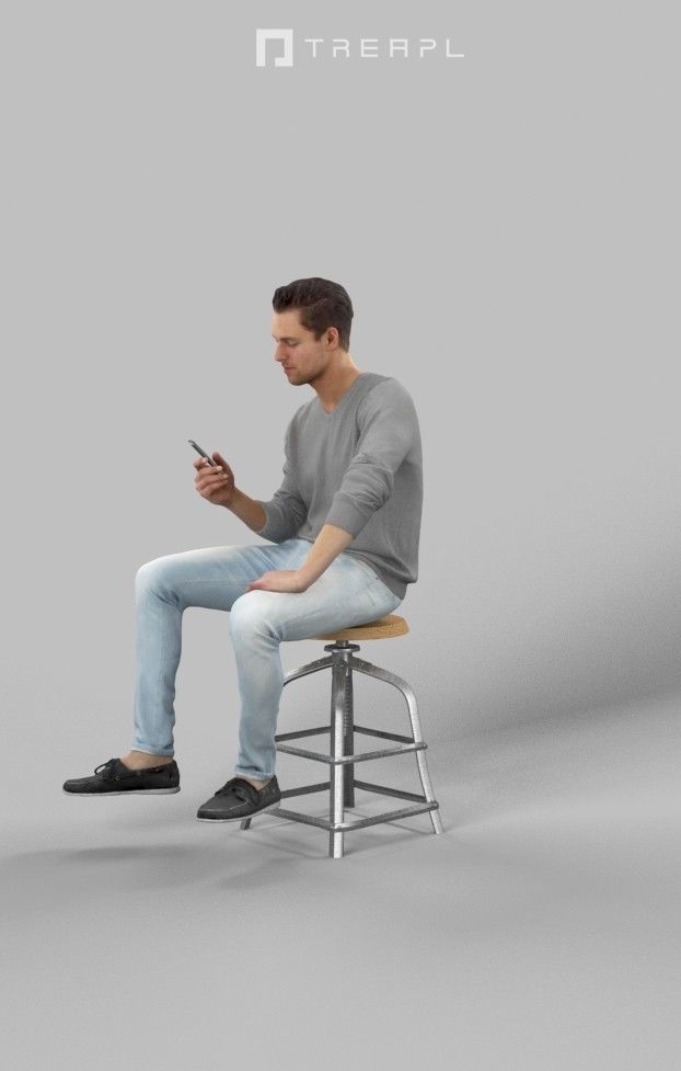 3d crowds and a foreground Virtue phone casual sitting man 3D Model Collection_16