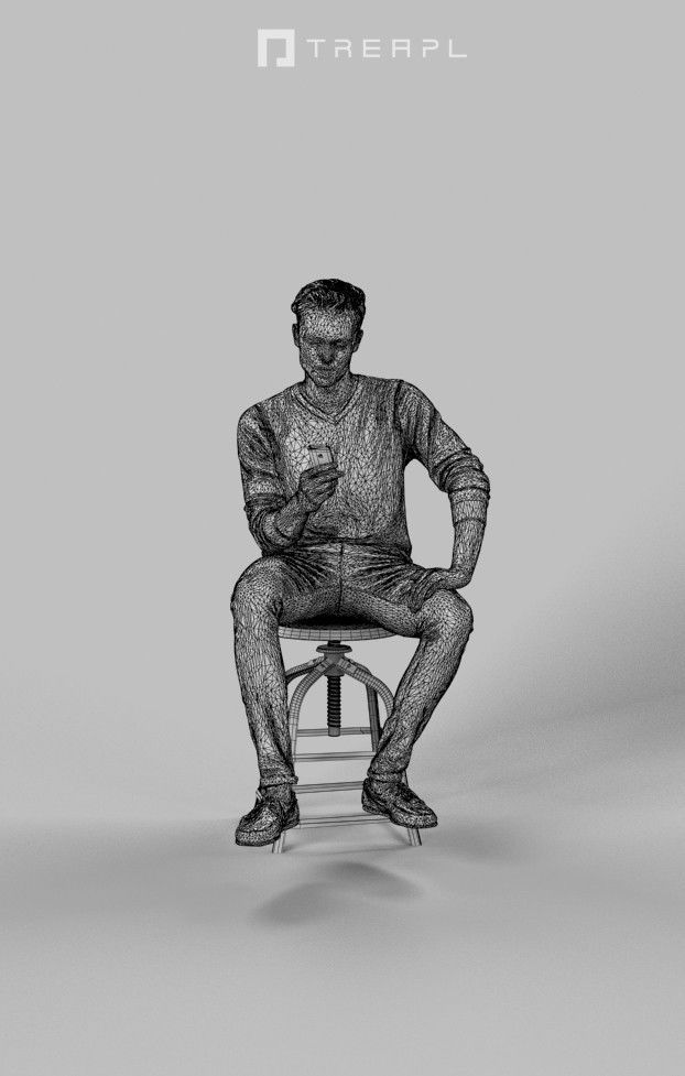 3d crowds and a foreground Virtue phone casual sitting man 3D Model Collection_18