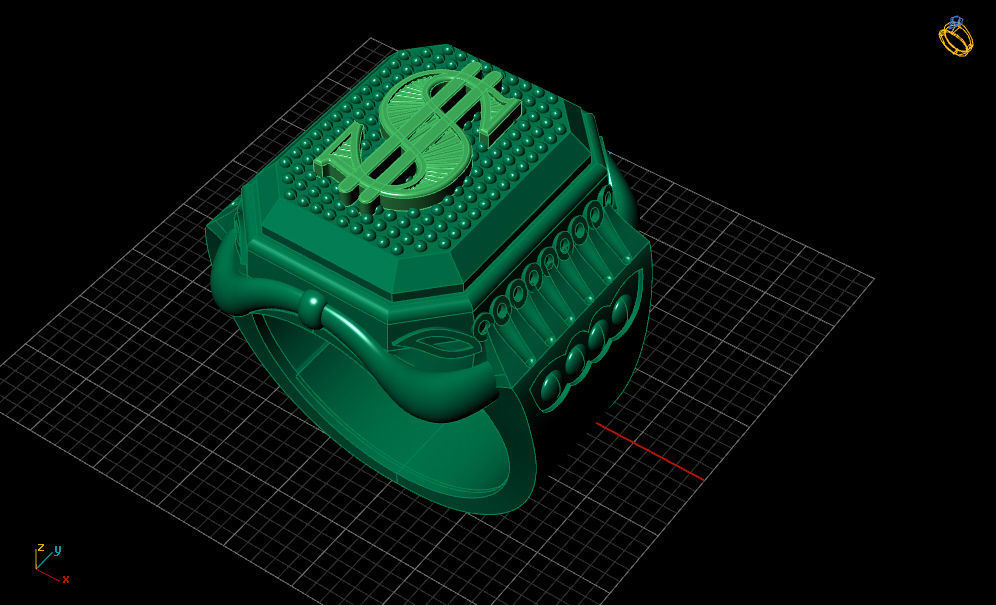 Men dollar ring with gold print 3D print model_9