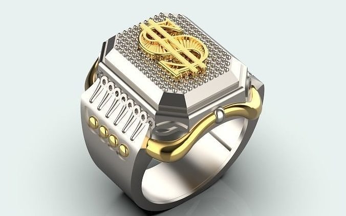 Men dollar ring with gold print 3D print model