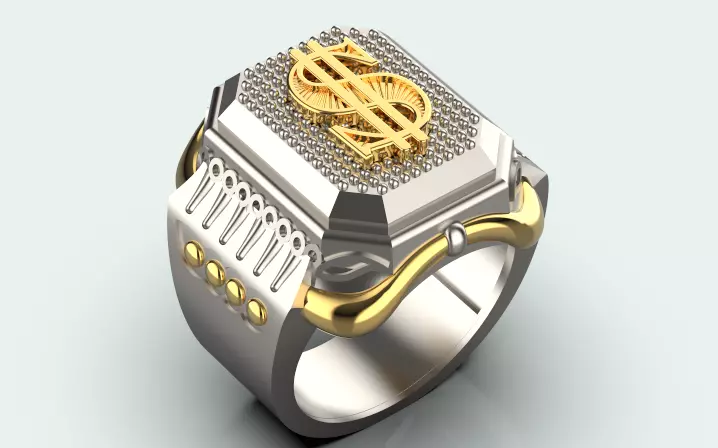 Men dollar ring with gold print 3D print model_0