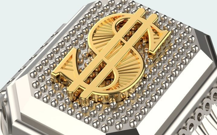 Men dollar ring with gold print 3D print model_1