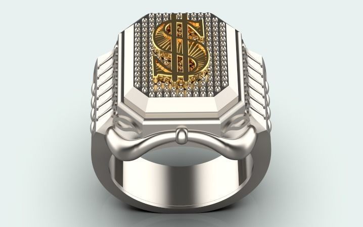 Men dollar ring with gold print 3D print model_5