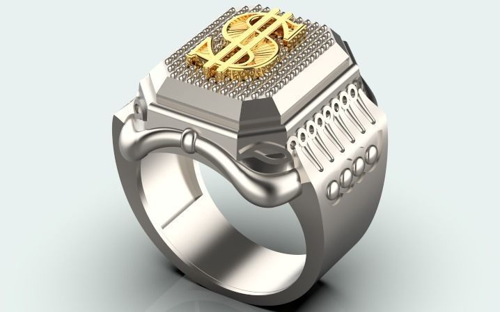 Men dollar ring with gold print 3D print model_4