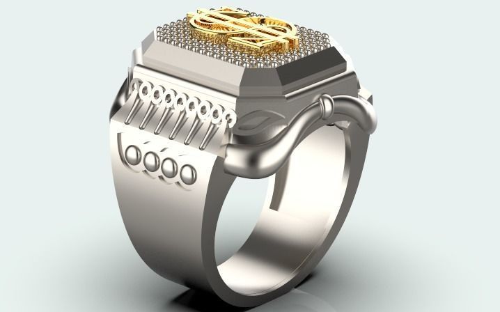 Men dollar ring with gold print 3D print model_3