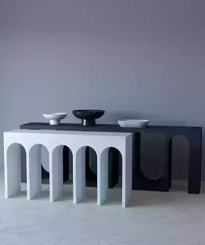 Console table set with decorative bowls 3D model