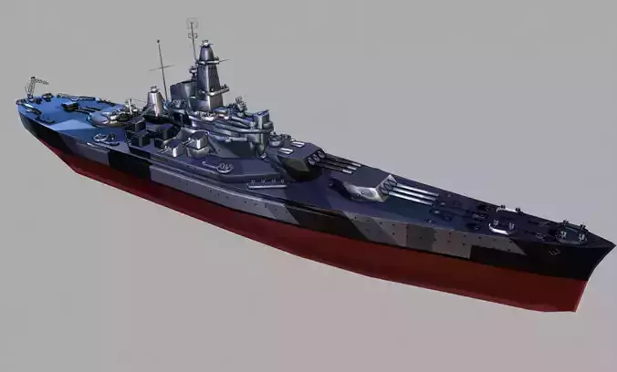 USS Indiana BB-58 Battleship Low-poly 3D model