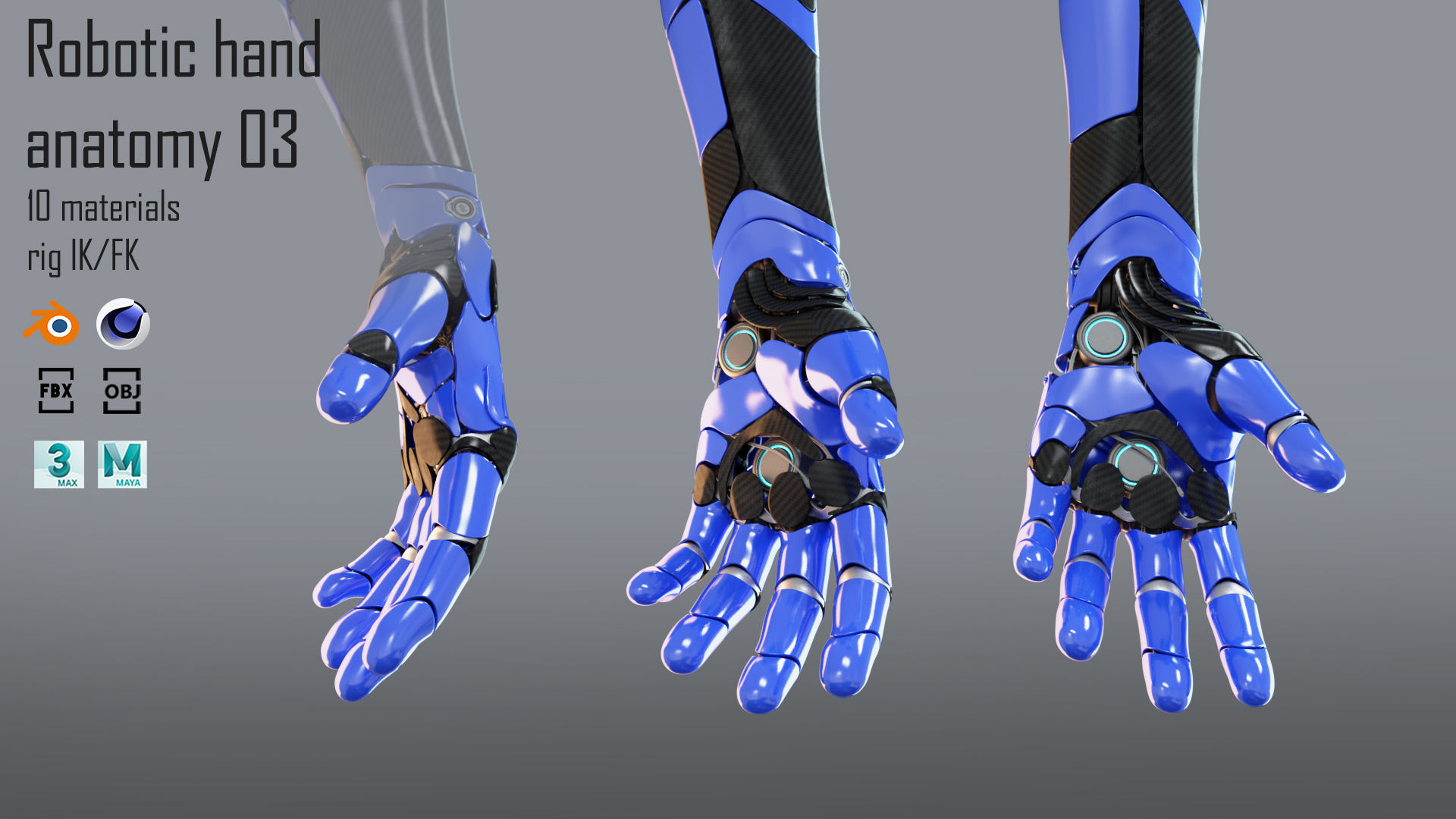 Robotic hand anatomy 03 3D model_9