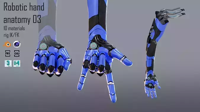 Robotic hand anatomy 03 3D model