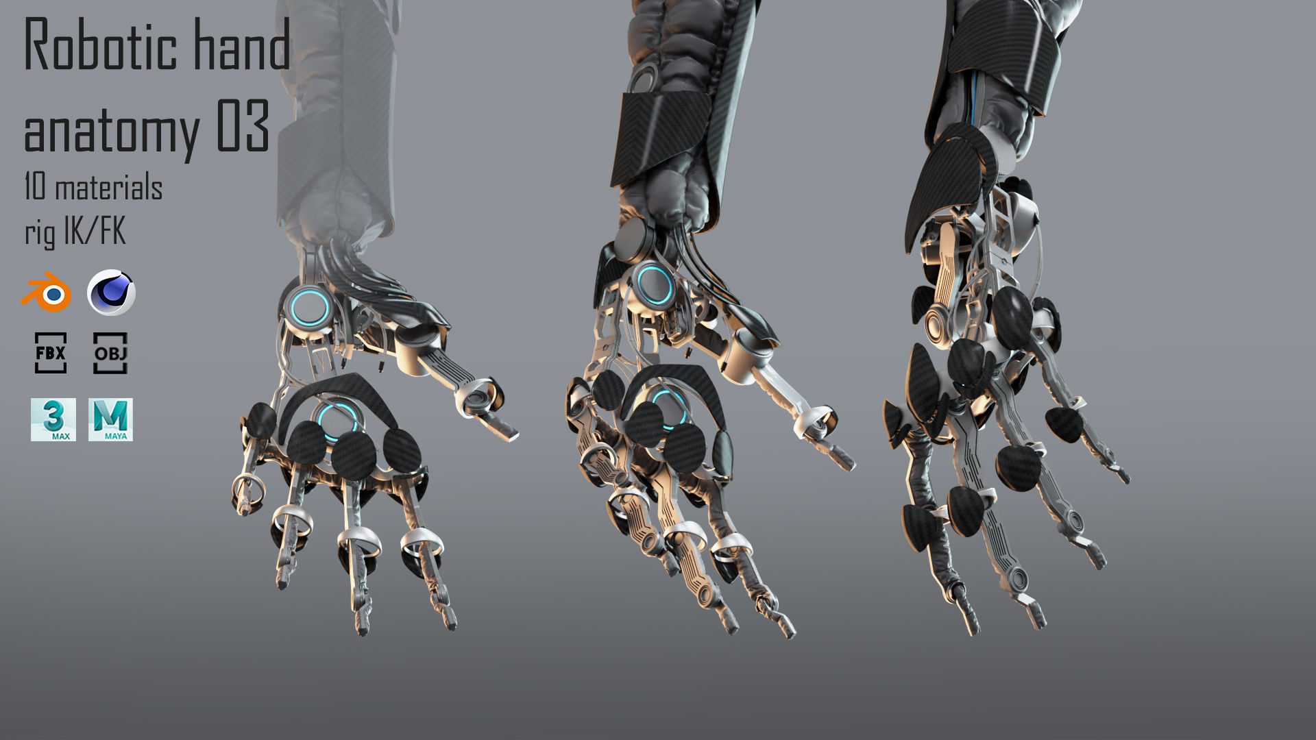 Robotic hand anatomy 03 3D model_7
