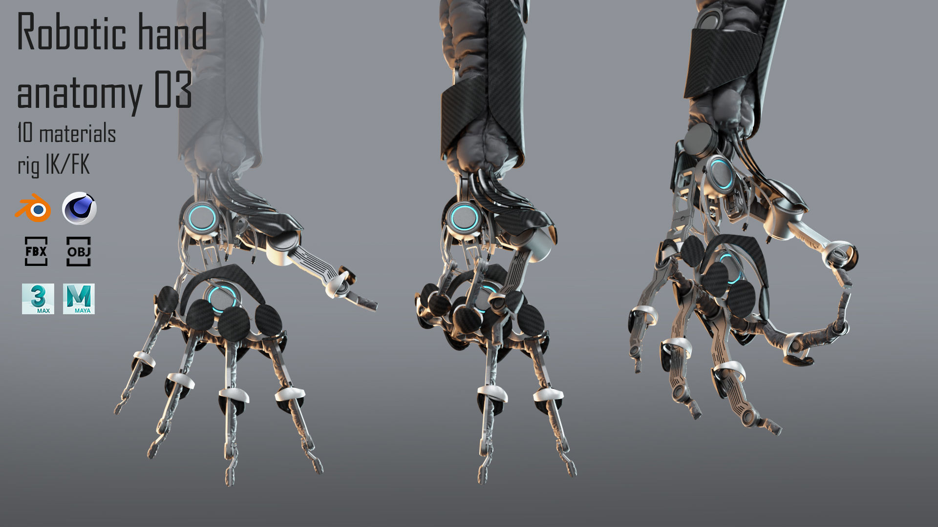 Robotic hand anatomy 03 3D model_4