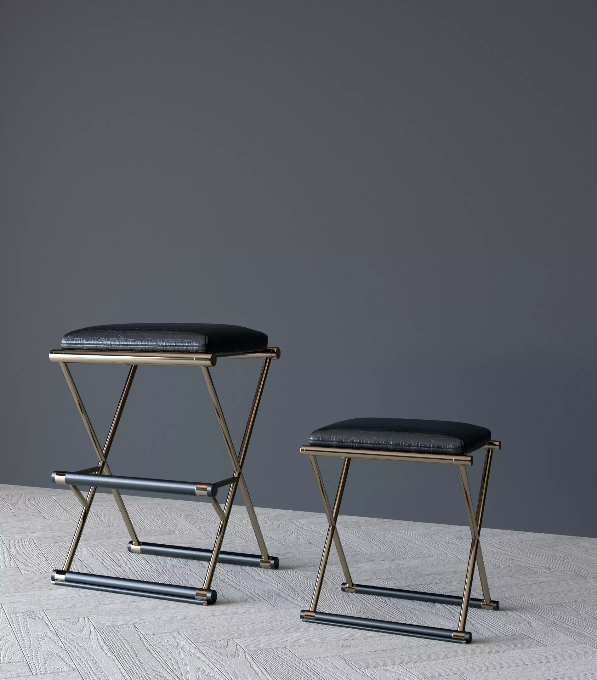 Leather Stool Set 3D model_0