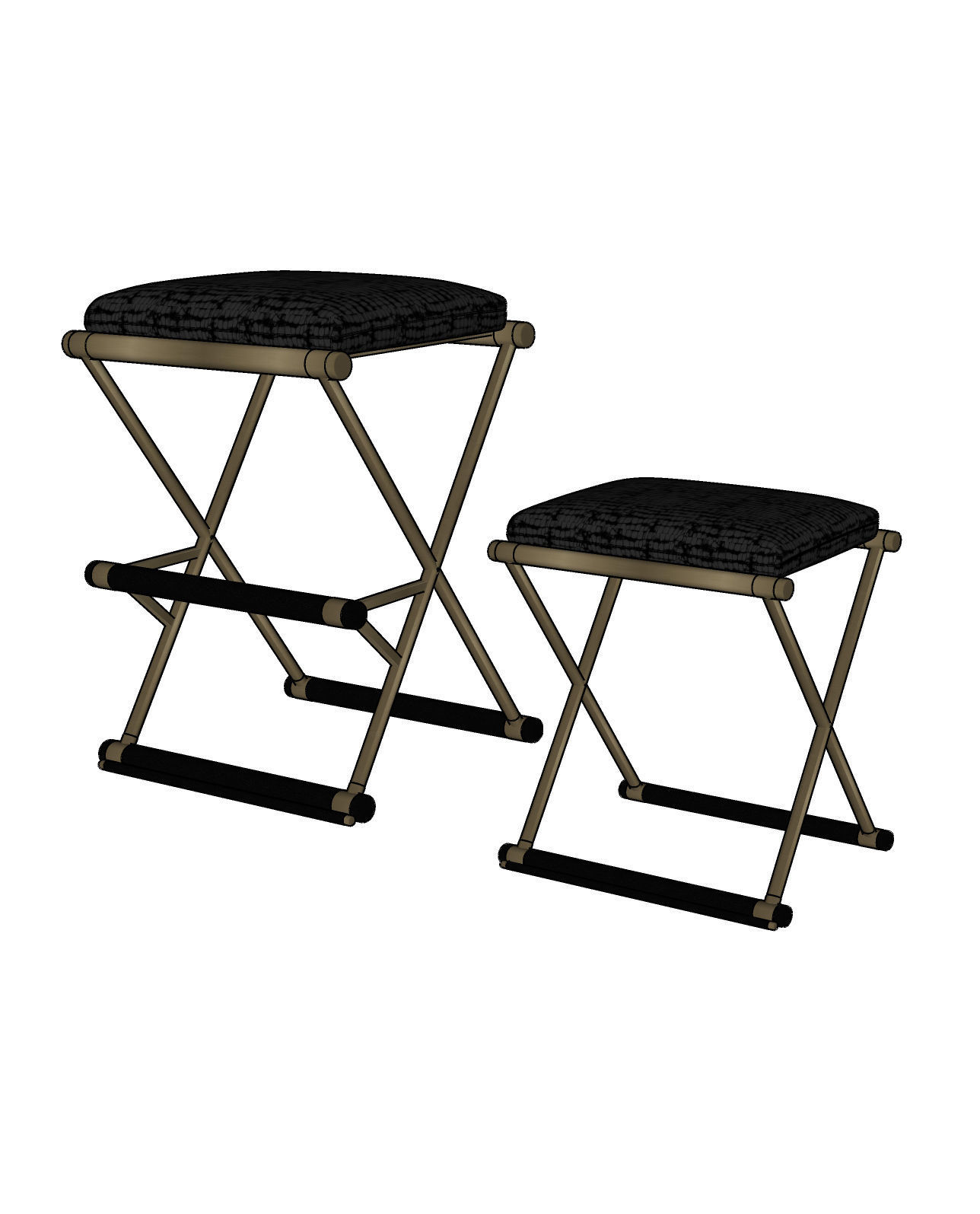 Leather Stool Set 3D model_1